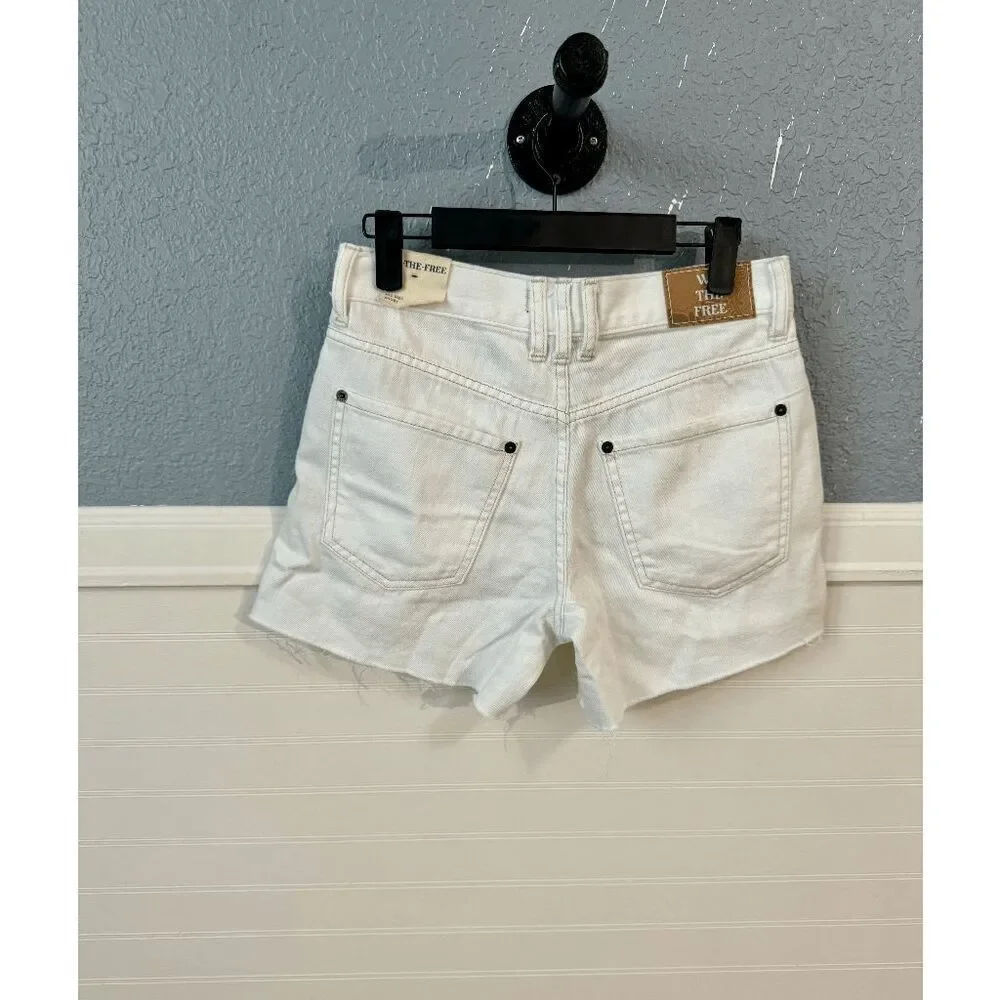 Free People Women's White Casual Beachy Solid Cut-Out Denim Jean Shorts Size 25